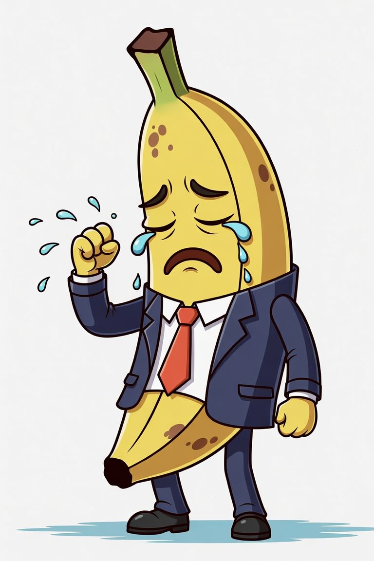 Crying banana walking away sadly