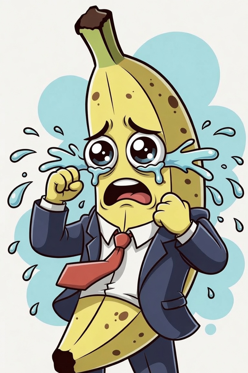 Crying banana wiping eyes with fists